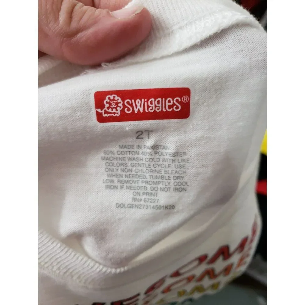 Swiggles‎ Awesome wording rainbow colors white shirt blue shorts size 2T outfit
